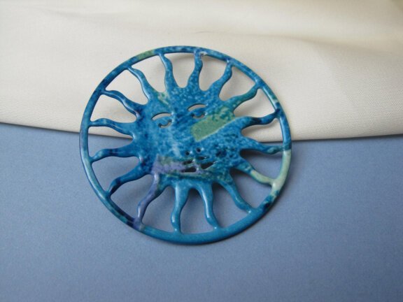 Broche emaille zon blauw groen paars emaille 4.7 cm - Afbeelding 2