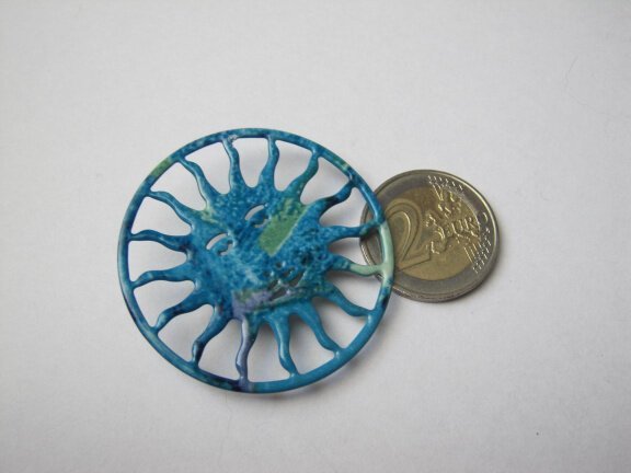 Broche emaille zon blauw groen paars emaille 4.7 cm - Afbeelding 3