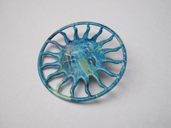 Broche emaille zon blauw groen paars emaille 4.7 cm - Afbeelding 4
