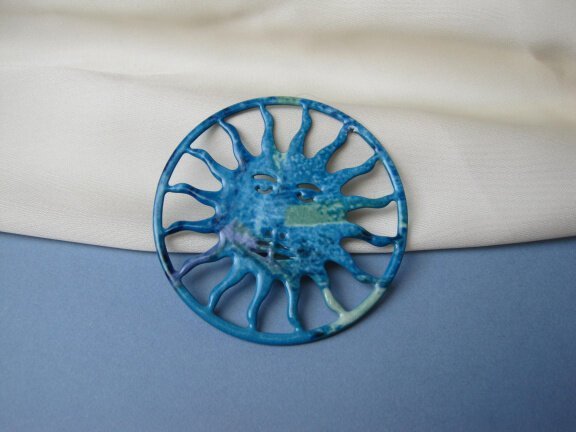Broche emaille zon blauw groen paars emaille 4.7 cm - Afbeelding 5