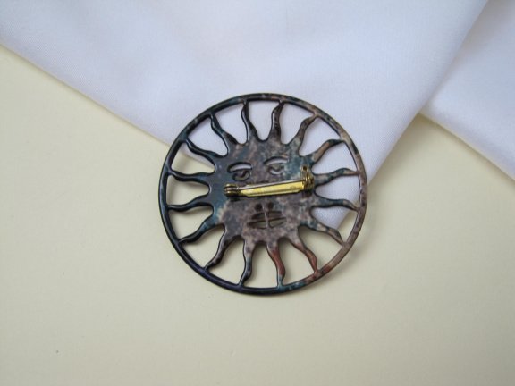 Broche emaille zon blauw bruin groen en beige tinten 4.7 cm - Afbeelding 4