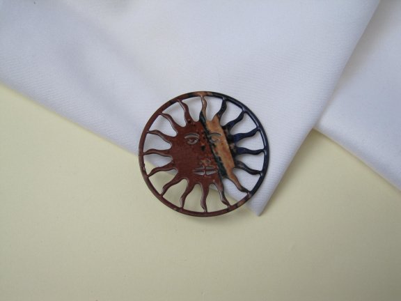 Broche emaille zon blauw bruin groen en beige tinten 4.7 cm - Afbeelding 7