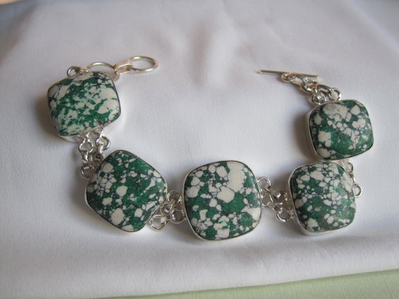 Armband verzilverd met lab mosagaat steen 18.5-20 cm - nr. 1