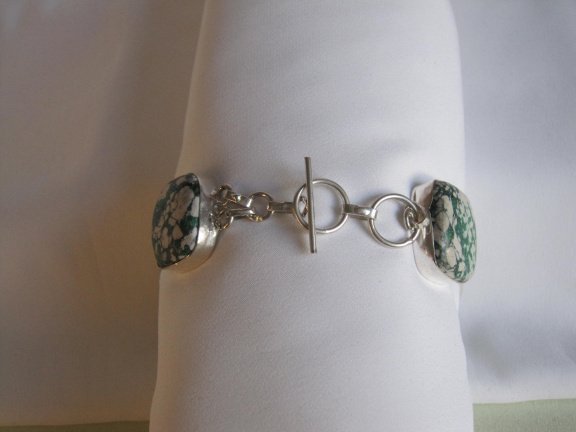 Armband verzilverd met lab mosagaat steen 18.5-20 cm - Afbeelding 3