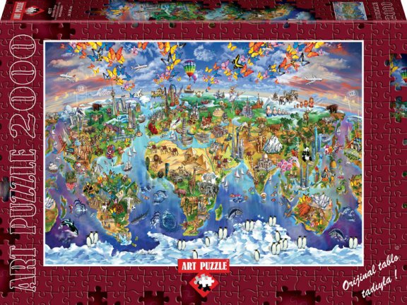Art Puzzle - World Wonders Illustrated Map - 2000 Stukjes Nieuw - Afbeelding 2