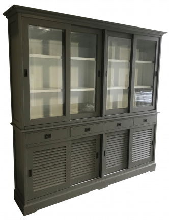Buffetkast Loenen engels groen - wit 220 x 45/40 x 220cm louvre deuren - nr. 1