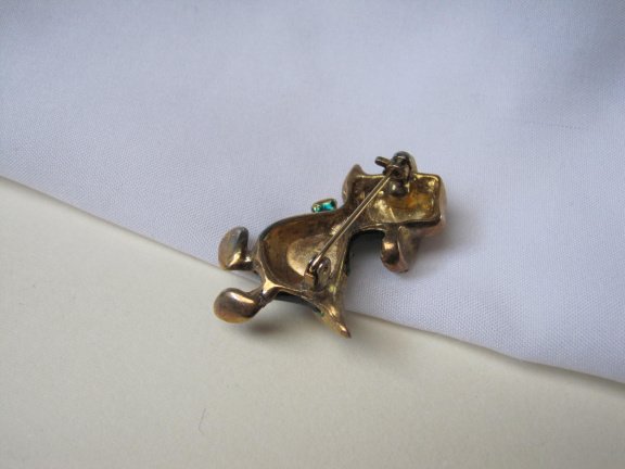 Broche goudkleurig blauw groen emaille eend met sombrero hoed 3.9x2.4 cm - Afbeelding 3