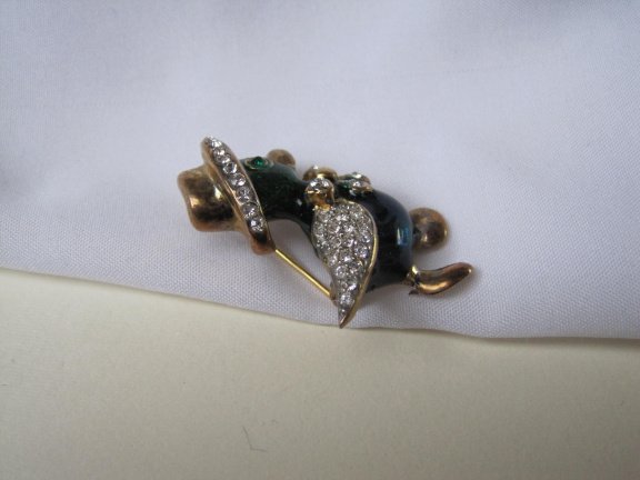 Broche goudkleurig blauw groen emaille eend met sombrero hoed 3.9x2.4 cm - Afbeelding 4