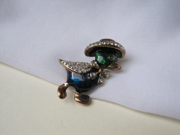 Broche goudkleurig blauw groen emaille eend met sombrero hoed 3.9x2.4 cm - Afbeelding 8