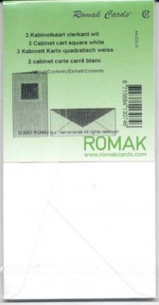 ROMAK KABINETKAARTEN / VIERKANT -----> WIT ---> Set van 3 kabinetkaarten