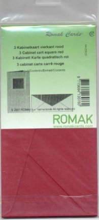 ROMAK KABINETKAARTEN / VIERKANT -----> ROOD ---> Set van 3 kabinetkaarten