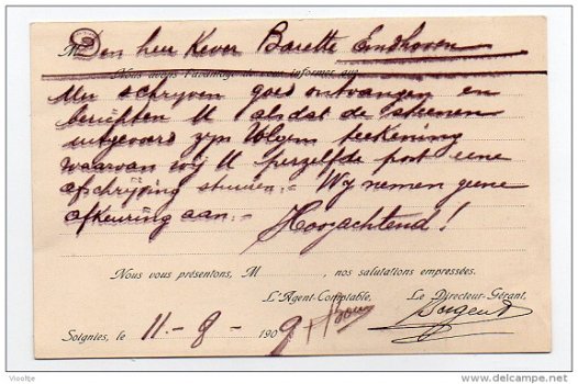 J093 Briefkaart Belgie 1909 / Carrieres du Hainaut Soignies - 2