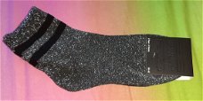 2 paar zwart zilveren glitter sokken, maat 39-42