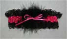 Kousenband met zwart kant en dons in fuchsia roze - 1 - Thumbnail