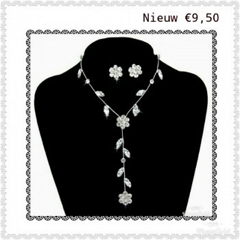 KETTING BRUID MET KRISTAL BLOEMEN BLAADJES EN OORBELLEN - 3