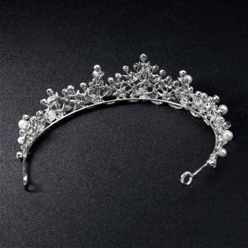 TIARA BRUID DIADEEM MET PARELS EN KRISTAL ZILVERKLEUR - 2