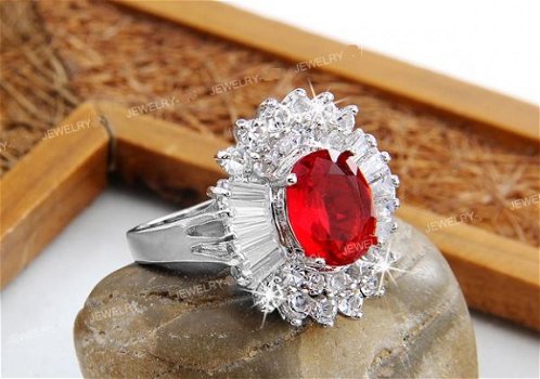 RING MET SWAROVSKI KRISTAL ROBIJN ROOD WIT GOUD PLATED - 2