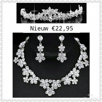 Tiara bruid diadeem met bloemen ketting en oorbellen - 1