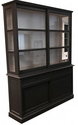 Grijze vitrinekast 190cm breed zijkanten glas witte binnenkant - nr. 1
