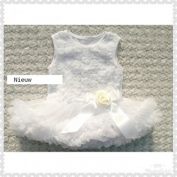 Baby petticoat jurk met rozen satijnen strik en haarband in wit maat 74/80 - 1