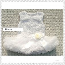 Baby petticoat jurk met rozen satijnen strik en haarband in wit maat 74/80