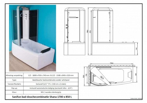 Sanifun bad-douchecombinatie Shana 1700 x 850 L - 2