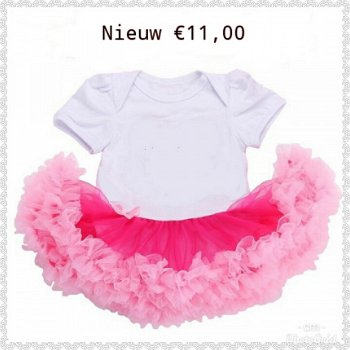 New born baby petticoat jurk roze wit mt 62 - 1
