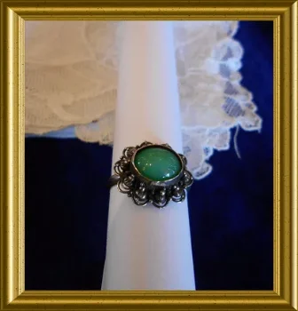 Mooie zilveren ring : groen - 7
