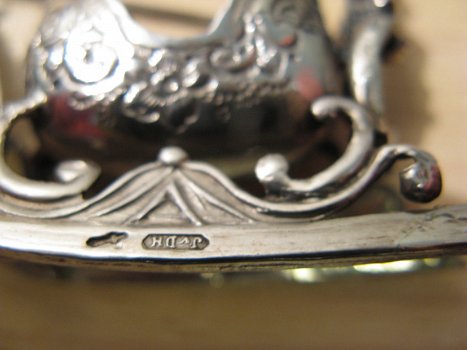 Antiek miniatuur: Nederlands zilveren slee ca. 1920! Gemerkt J v D H! - 7