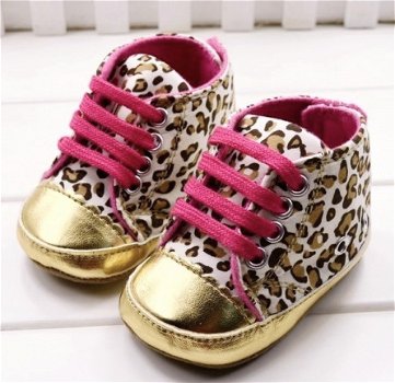 Baby schoenen gympen in leopard goud roze maat 18/19 - 1