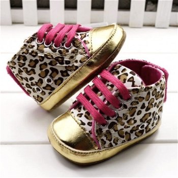 Baby schoenen gympen in leopard goud roze maat 18/19 - 2