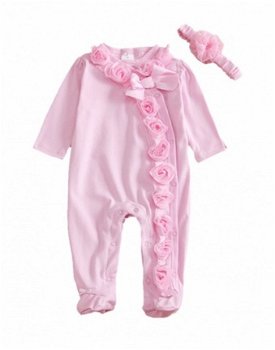 Baby romper jumpsuit met haarband in roze maat 74/80 - 1