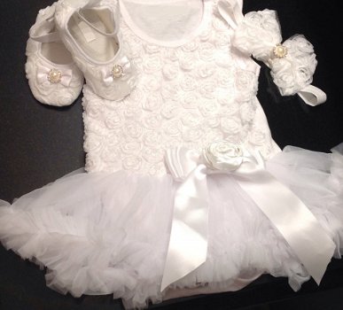 Baby petticoat jurk met zachte tule haarband en schoenen maat 74/80 - 1
