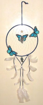 FAIRY Dromenvanger / Dreamcatcher met 3 Blauwe VLINDERS: Ring=20cm