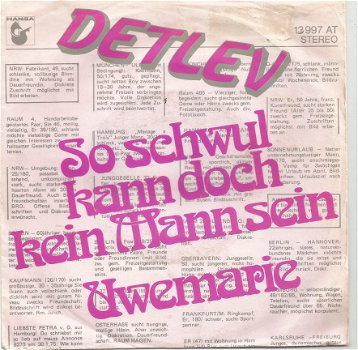 Detlev ‎– So Schwul Kann Doch Kein Mann Sein (1975) - 1