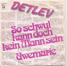 Detlev ‎– So Schwul Kann Doch Kein Mann Sein (1975)