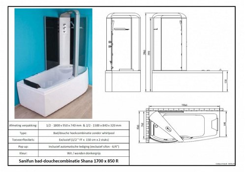 Sanifun bad-douchecombinatie Shana 1700 x 850 R - 2