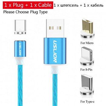 Magnetische mobiele Telefoon led Oplaad Kabel blauw I-Phone Plug - 1