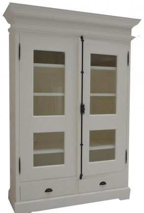 Witte kabinet kast met glasdeuren en espagnoletsluiting 130cm breed - nr. 1