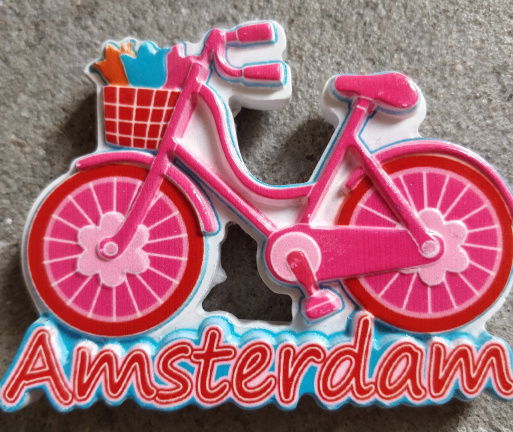 Amsterdam, Holland roze fiets met mand magneet - nieuw - nr. 1