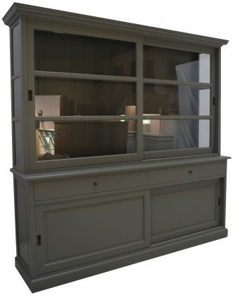 Klassiek engels groene buffetkast 240 x 50/40 x 220cm schuifdeuren en laden - nr. 1