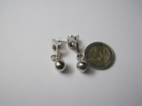 Zilveren oorbellen met balletje 3.5 cm - Afbeelding 3
