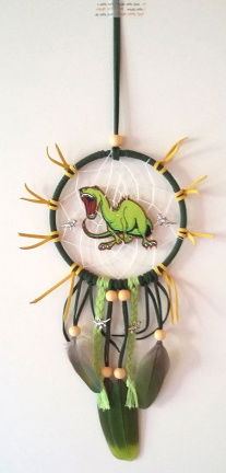 Dino- Dinosaurus dromenvanger/dreamcatcher: Ring=13cm,Lengte=48cm