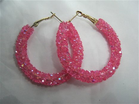 1001 oorbellen goud roze kristal oorringen creolen swarovski style - 2