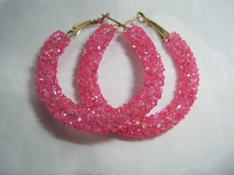 1001 oorbellen goud roze kristal oorringen creolen swarovski style - 3