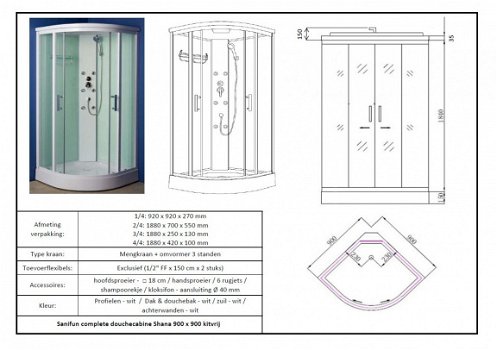 Sanifun complete douchecabine Ismaël 900 x 900 kitvrij - 8