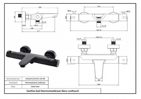 Sanifun bad thermostaatkraan Nero cooltouch - 2