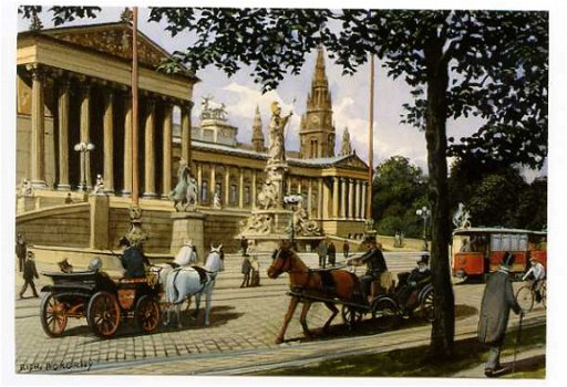 M012 Wenen Wien Vienna Parlement met paarden en Tram Oostenrijk - 1