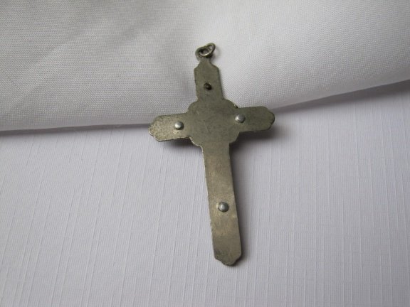 Antiek verzilverd crucifix kruisje 4.9x2.7 cm - Afbeelding 2
