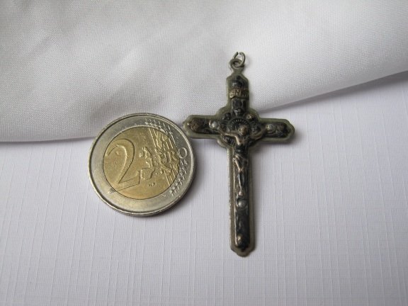 Antiek verzilverd crucifix kruisje 4.9x2.7 cm - Afbeelding 3